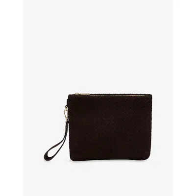 Whistles Womens Brown Avah Zipped Suede Clutch