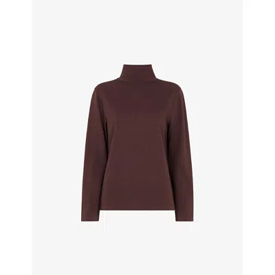 Whistles Womens Brown Funnel-neck Stretch-cotton Jersey Top