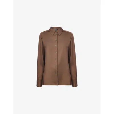 Whistles Womens Metallic Long-sleeve Woven Shirt Brown