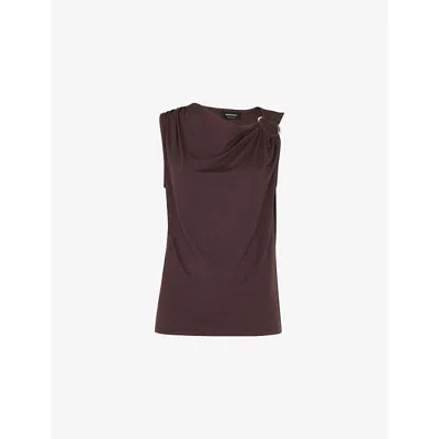 Whistles Womens Brown Ring-detail Cowl-neck Stretch-woven Top