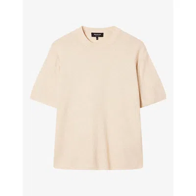 Whistles Womens Brown Short-sleeved Knitted Cotton-blend T-shirt Xs In Pink