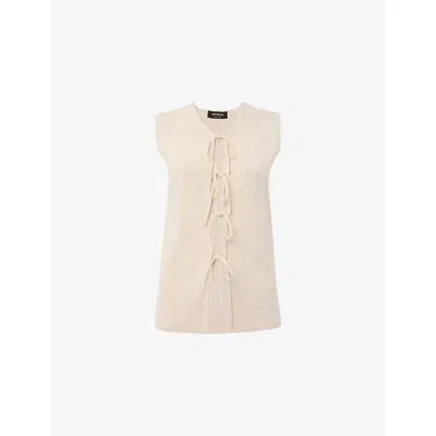 Whistles Womens Brown Tie-front Sleeveless Stretch-knit Tank Top