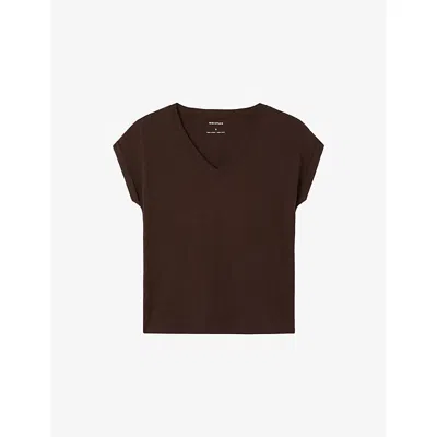 Whistles Womens Brown Willa V-neck Cotton-jersey T-shirt Xs