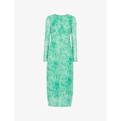 WHISTLES OMENS WHISTLES BRUSHWORK-PRINT SLIM-FIT STRETCH-MESH MIDI DRESS