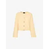 Whistles Womens Patch-pocket Collarless Textured Cotton Jacket Butter