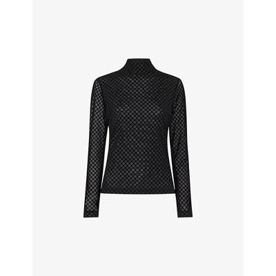 Whistles Omens  Checked Flocked Mesh Top In Black