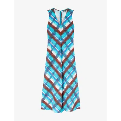 Whistles Womens Checked V-neck Cotton Midi Dress Multi-coloured