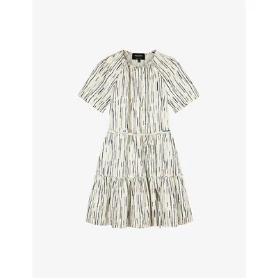 Whistles Womens Cream Abstract-stripe Short-sleeve Cotton-blend Mini Dress In White