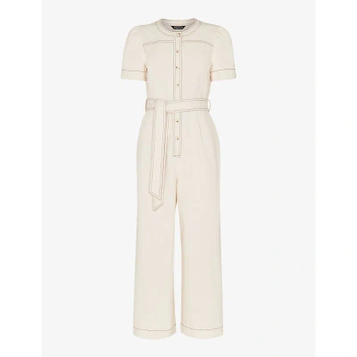 Whistles Womens Cream Alana Short-sleeved Denim Jumpsuit In Ivory