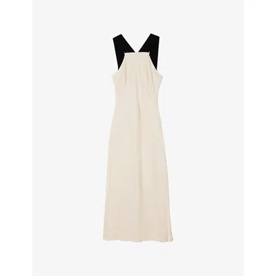Whistles Omens  Buckle-strap Slim-fit Woven Midi Dress In Neutral
