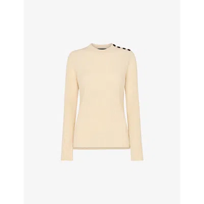Whistles Omens  Buttoned-shoulder Longline Ribbed Wool Jumper In Cream