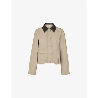 Whistles Omens  Casual Contrast-collar Cotton Jacket In Neutral
