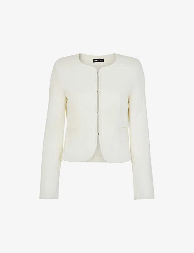 Whistles Womens Cream Collarless Textured Cotton-jersey Blazer
