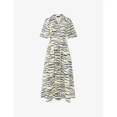 Whistles Womens Feathered-tiger Graphic-print Cotton-blend Midi Dress Cream