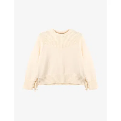 Whistles Womens Cream Fringed-trim Relaxed-fit Cotton-blend Jumper Xs In Pink