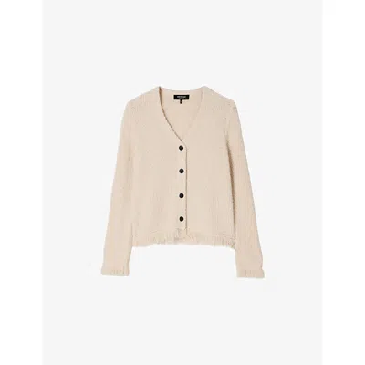 Whistles Womens Cream Fringe-trim Boucle-knit Cardigan In White