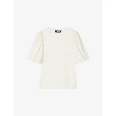Whistles Womens Cream Puff-sleeved Round-neck Cotton-jersey T-shirt In White