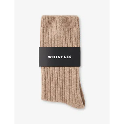 Whistles Womens Cream Ribbed-knit Cashmere Socks