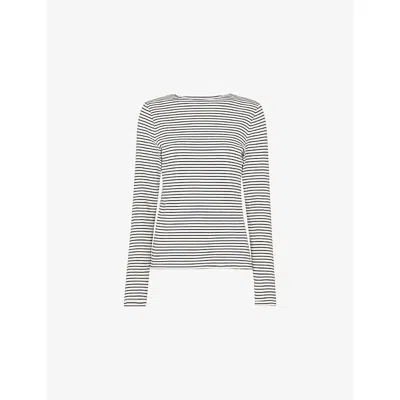 Whistles Womens Striped Long-sleeved Stretch-cotton Top Cream