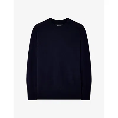 Whistles Womens Crewneck Seam-detail Cashmere Jumper Navy In Black