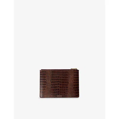 Whistles Womens Croc-embossed Leather Clutch Brown