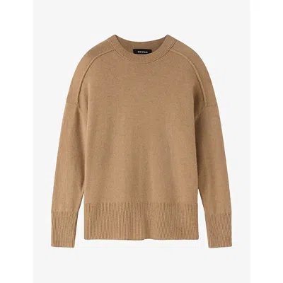 Whistles Womens Curved Hem Knit Wool-blend Jumper Neutral In Brown