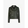 Whistles Agnes Leather Moto Jacket In Dark Green