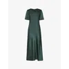 Whistles Omens  Avery Twist-design Satin Midi Dress In Dark Green