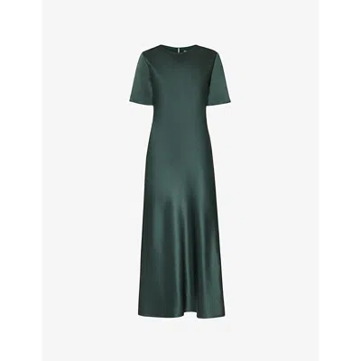 Whistles Omens  Avery Twist-design Satin Midi Dress In Dark Green