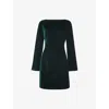 Whistles Womens Square-neck Flare-sleeve Velvet Mini Dress Dark Green In Green