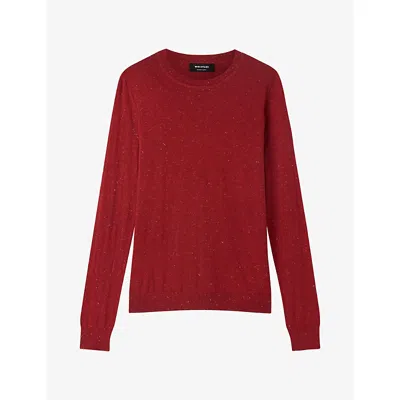 Whistles Womens Dark Red Annie Sparkle Crewneck Woven Top