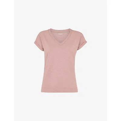WHISTLES WOMENS DARK/BURNT ORANGE WILLA V-NECK COTTON-JERSEY T-SHIRT