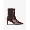 Whistles Omens  Darla Croc-embossed Leather Heeled Ankle Boots In Brown