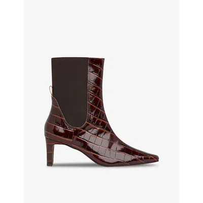 Whistles Omens  Darla Croc-embossed Leather Heeled Ankle Boots In Brown