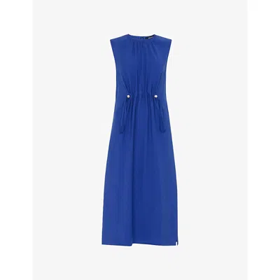 Whistles Womens Blue Drawstring-waist Sleeveless Woven Midi Dress