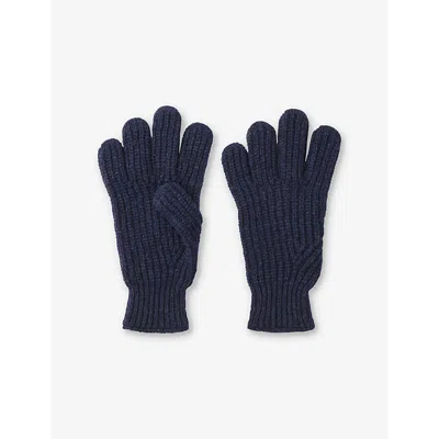 Whistles Womens Elasticated-cuff Knitted Wool Gloves Navy