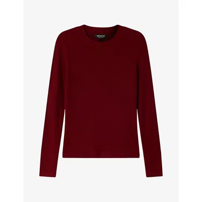 Whistles Womens Essential Ribbed Crewneck Stretch-jersey Top Red In Burgundy
