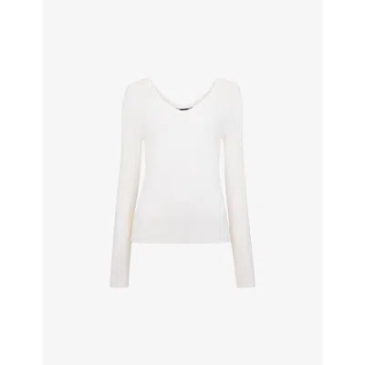 Whistles Womens Cream Essential Slim-fit Long-sleeve Ribbed Stretch-woven Top