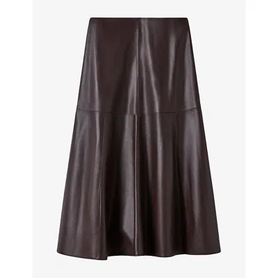 Whistles Womens Flared Leather Maxi Skirt Brown