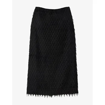 Whistles Womens Fringed Fitted-waist Woven Midi Skirt Black