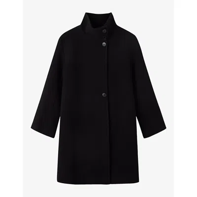 Whistles Womens Funnel-neck Cocoon-fit Wool-blend Coat Black
