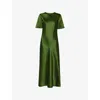 Whistles Womens Avery Twist-back Short-sleeve Satin Midi Dress Green