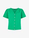 Whistles Maeve V Neck Button Front Tee In Green
