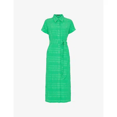 Whistles Womens Green Millie Short-sleeve Tie-waist Textured Stretch-woven Midi Dress