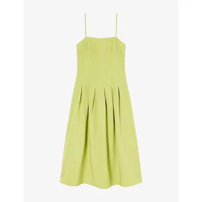 Whistles Womens Green Waisted Square-neck Linen-blend Midi Dress