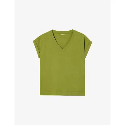 Whistles Womens Green Willa V-neck Cotton-jersey T-shirt