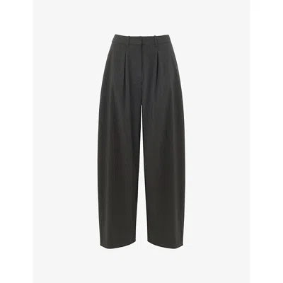 Whistles Womens Grey Barrel-leg Mid-rise Woven Trousers In Black