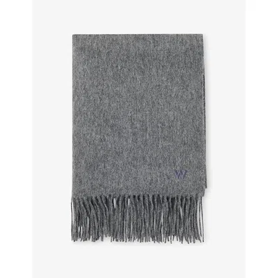 Whistles Omens  Fringed Wool Blanket Scarf In Gray