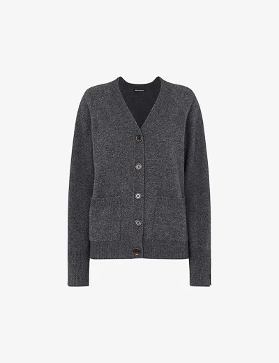 Whistles Womens Grey Relaxed-fit Pocket-embroidered Wool Cardigan