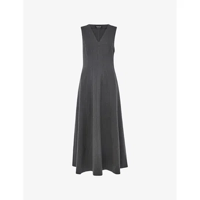 Whistles Womens Grey V-neck Sleeveless Stretch-woven Midi Dress In Gray